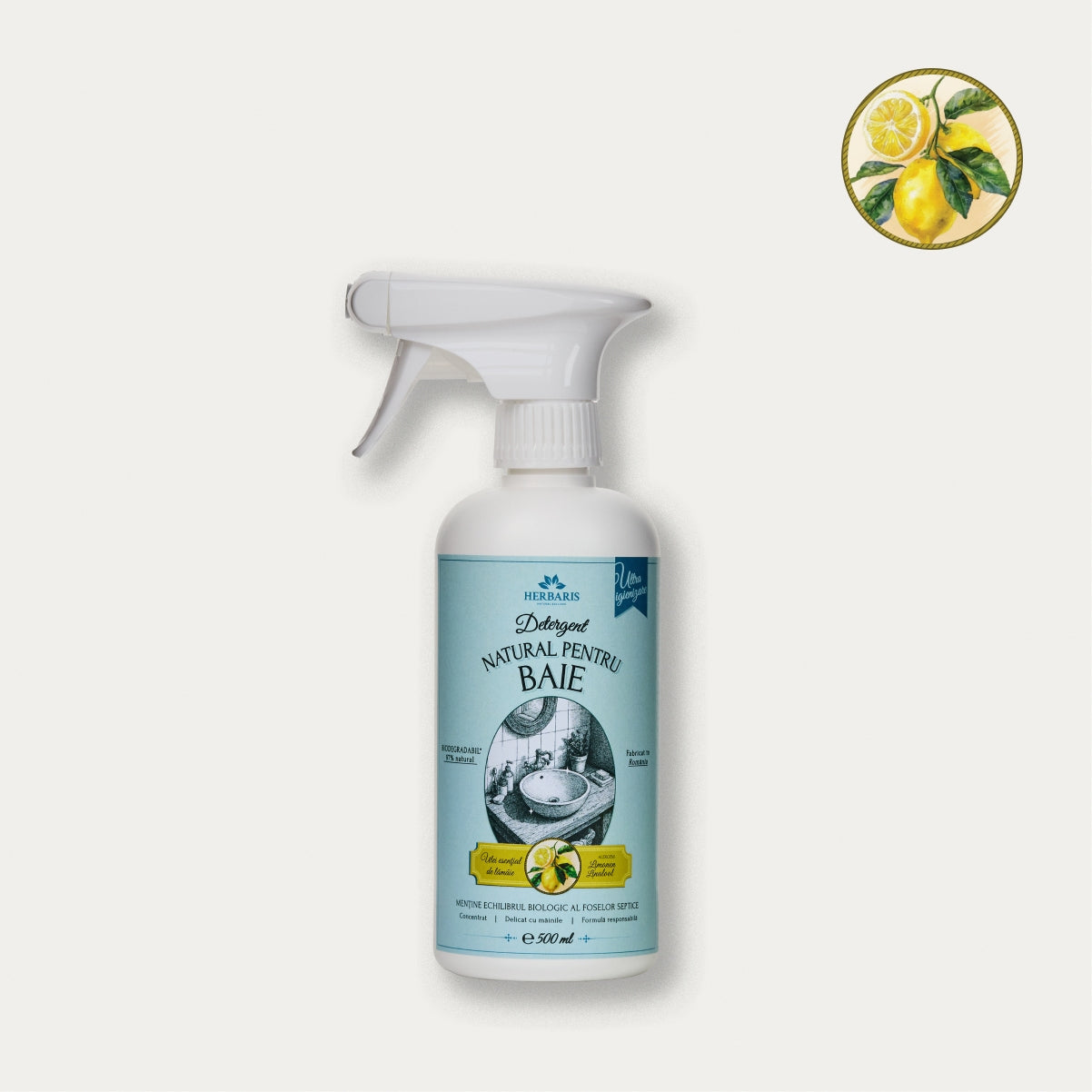 Detergent natural pentru igienizarea băilor cu ulei esential de Lămâie , 500ml