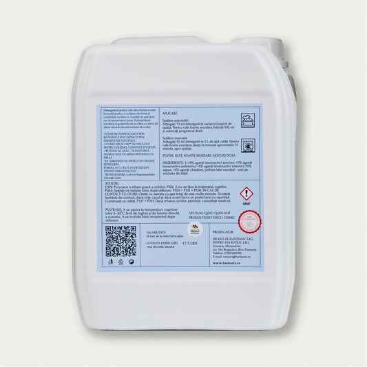 Detergent bio pentru rufe albe cu ulei esențial de Mentă, 5 L, produs românesc