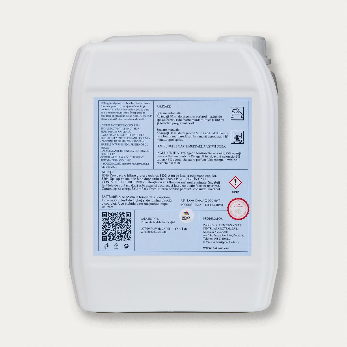 Detergent bio pentru rufe albe cu ulei esențial de Pin, 5 L, pentru îngrijirea rufelor