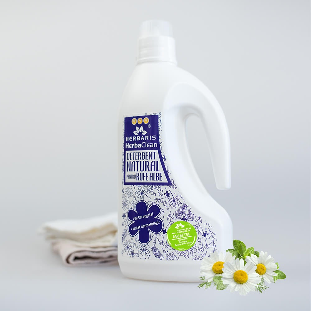 Detergent ecologic  pentru rufe albe cu ulei esential de Mușețel, 1500ml - fabricat romania