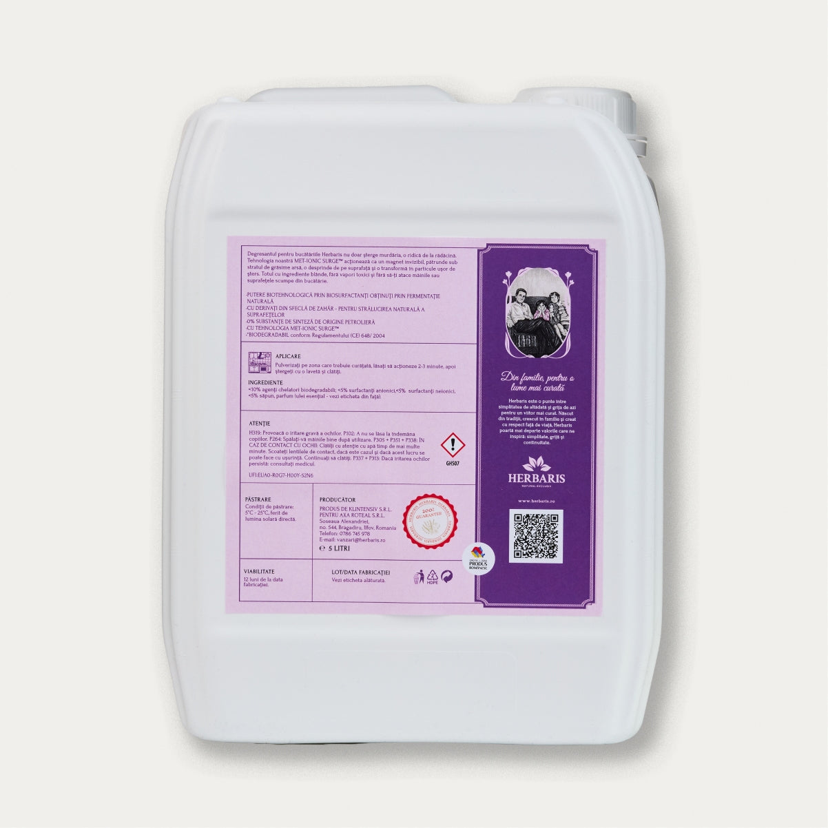 Detergent - degresant bio pentru bucătării cu ulei esențial de Lămâie, 5 L, disponibil în magazinul online Herbaris