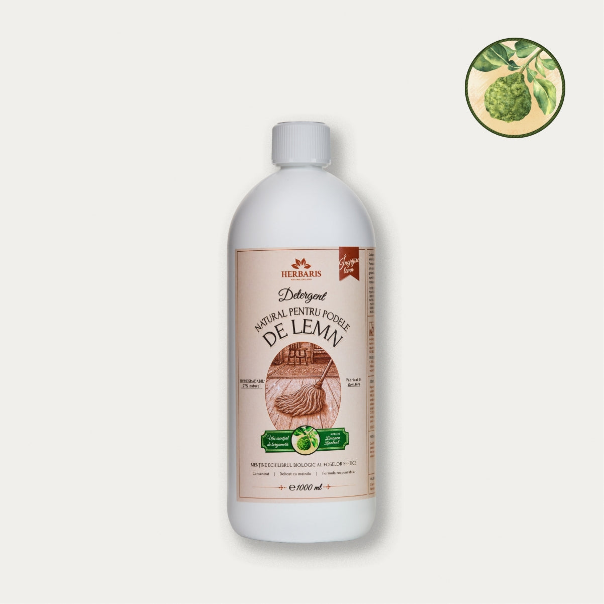 Detergent natural pentru podele de lemn cu ulei esențial de Bergamotă, 1000ml  1L Herbaris