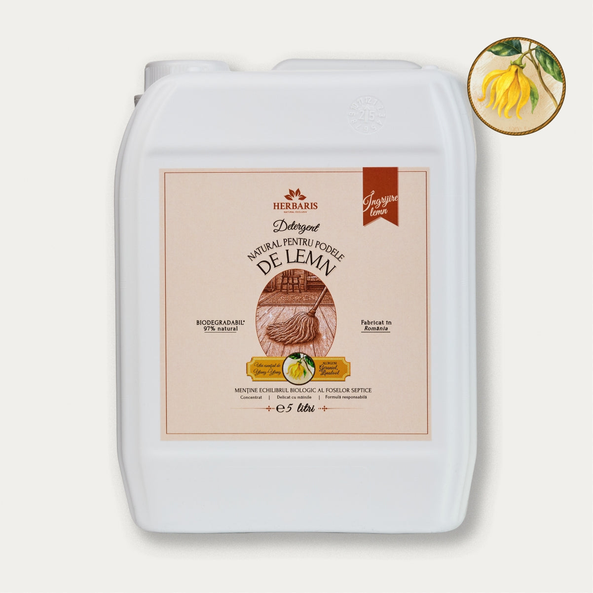 Detergent natural pentru podele de lemn cu ulei esențial de Ylang-Ylang, 5L Herbaris