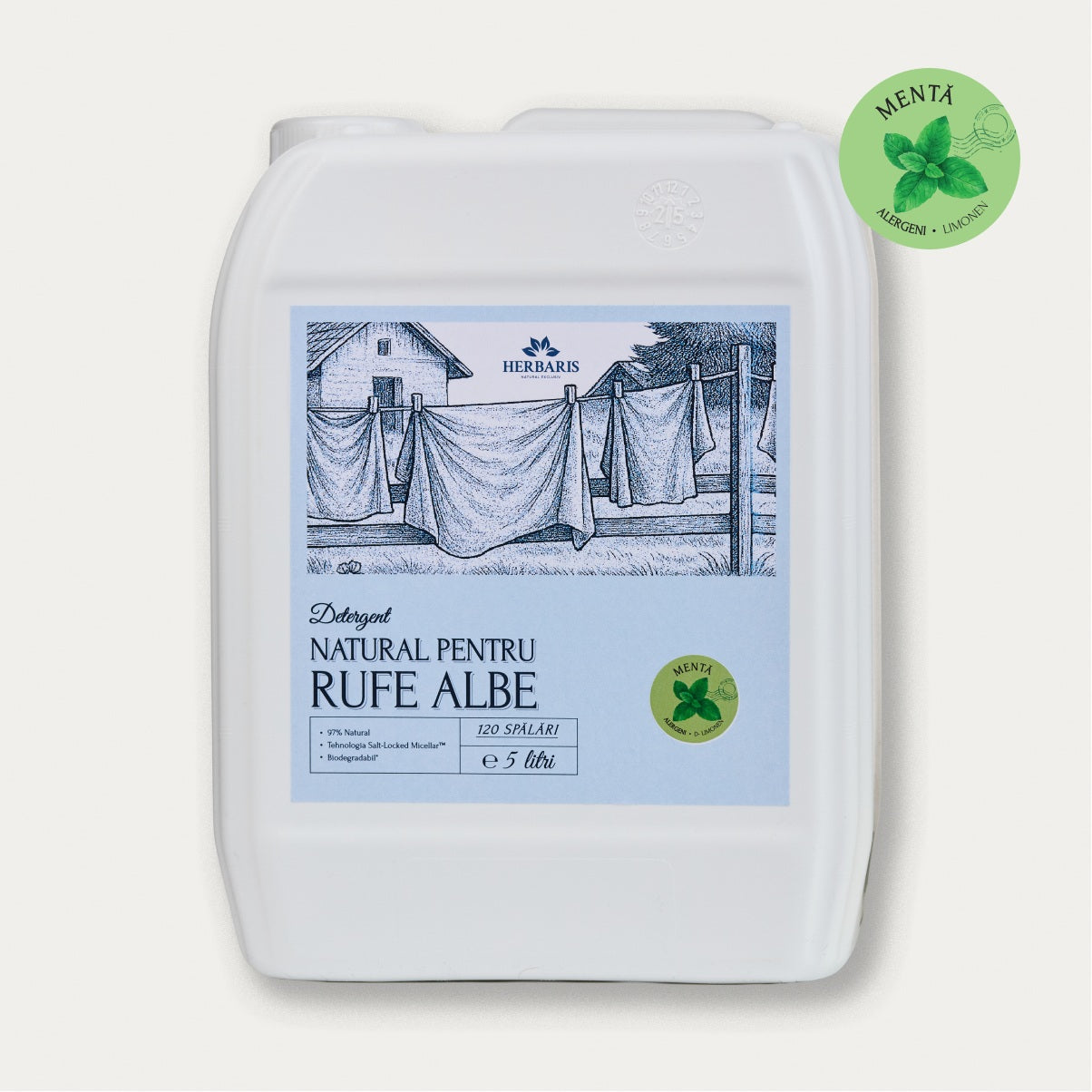 Detergent natural pentru rufe albe cu ulei esential de Mentă, 5L