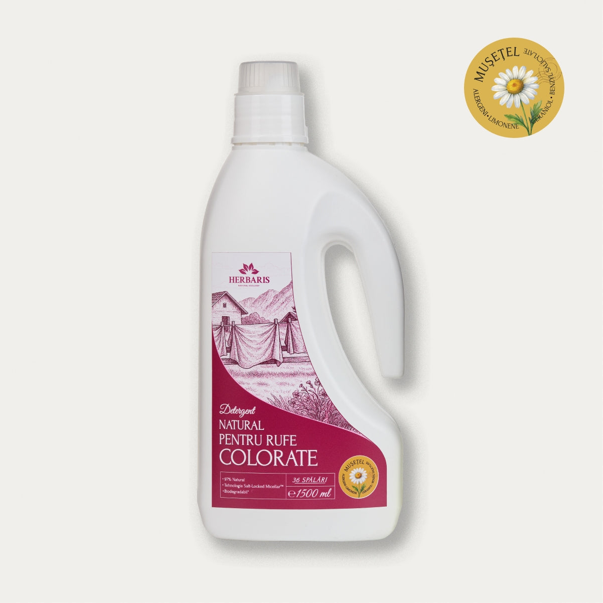 Detergent natural pentru rufe colorate cu ulei esențial de Mușețel, 1500ml Herbaris