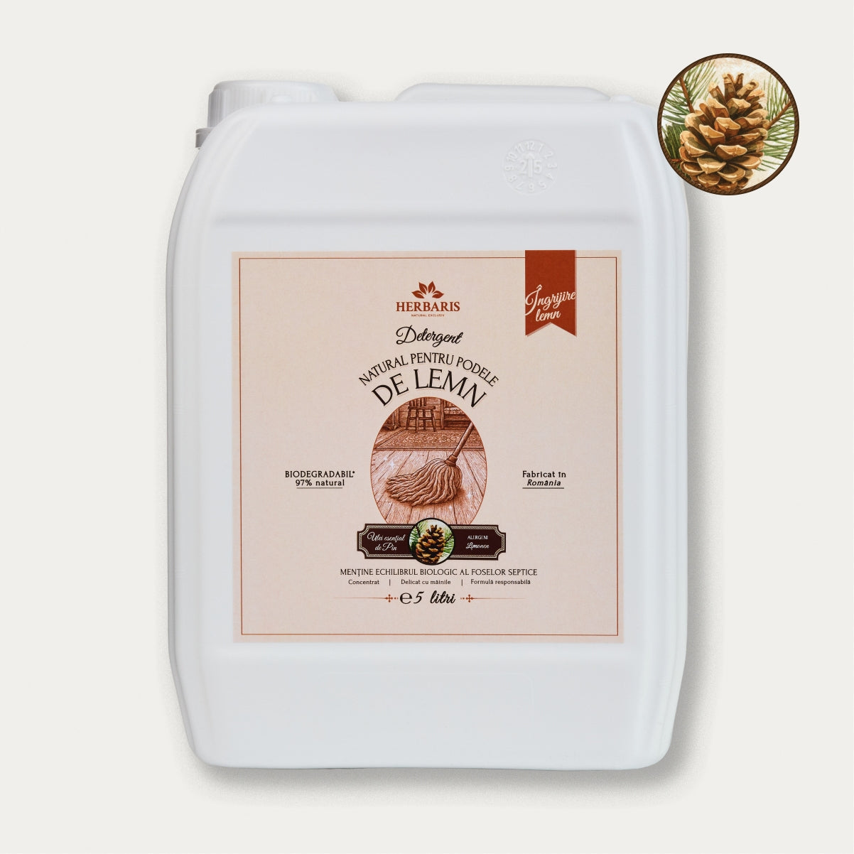 Detergent natural podele lemn cu pin, 5 L, formulă biodegradabila ecologica