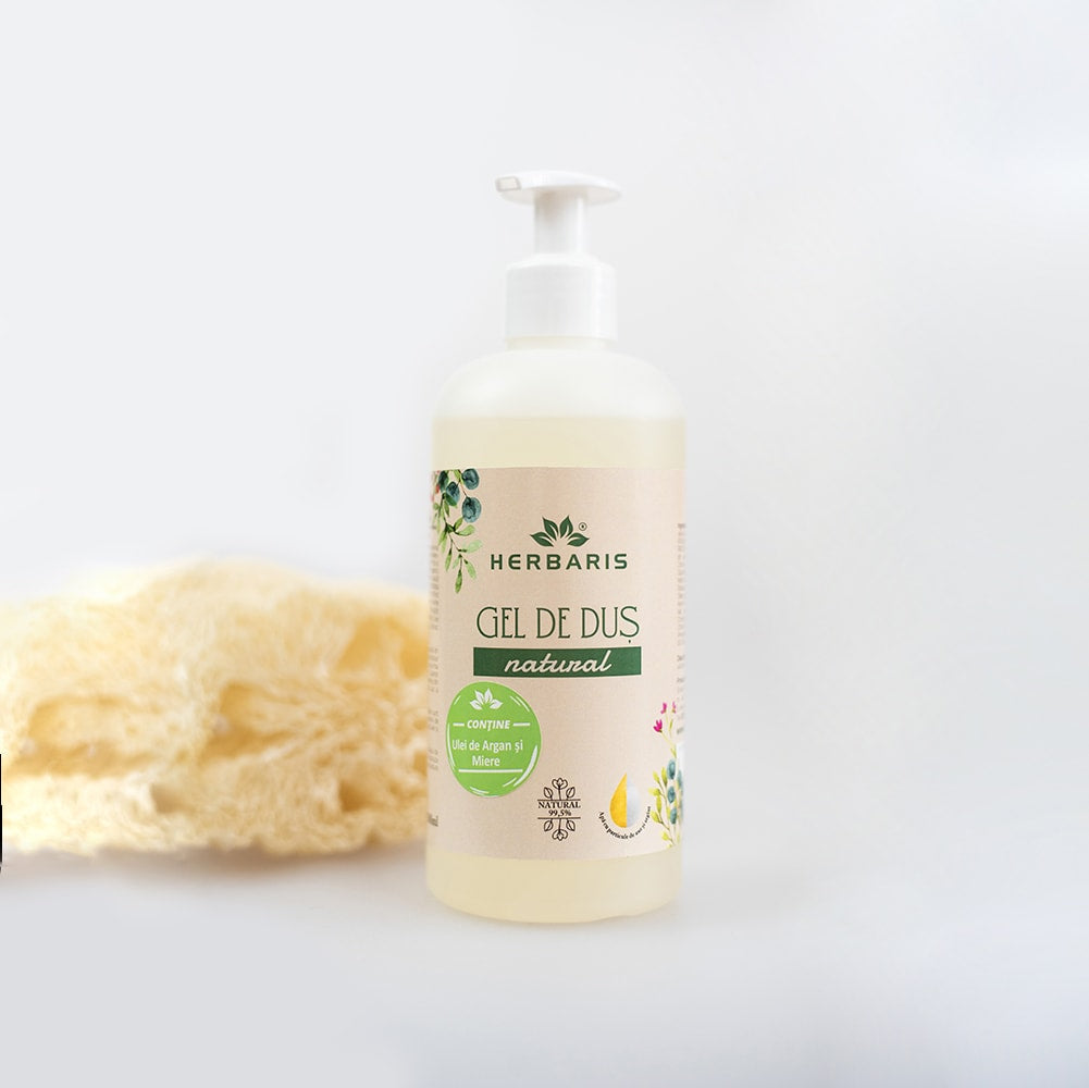 Gel de duș bio cu ulei de argan, Miere și ulei esențial de Geraniu 500 ml, cu livrare națională