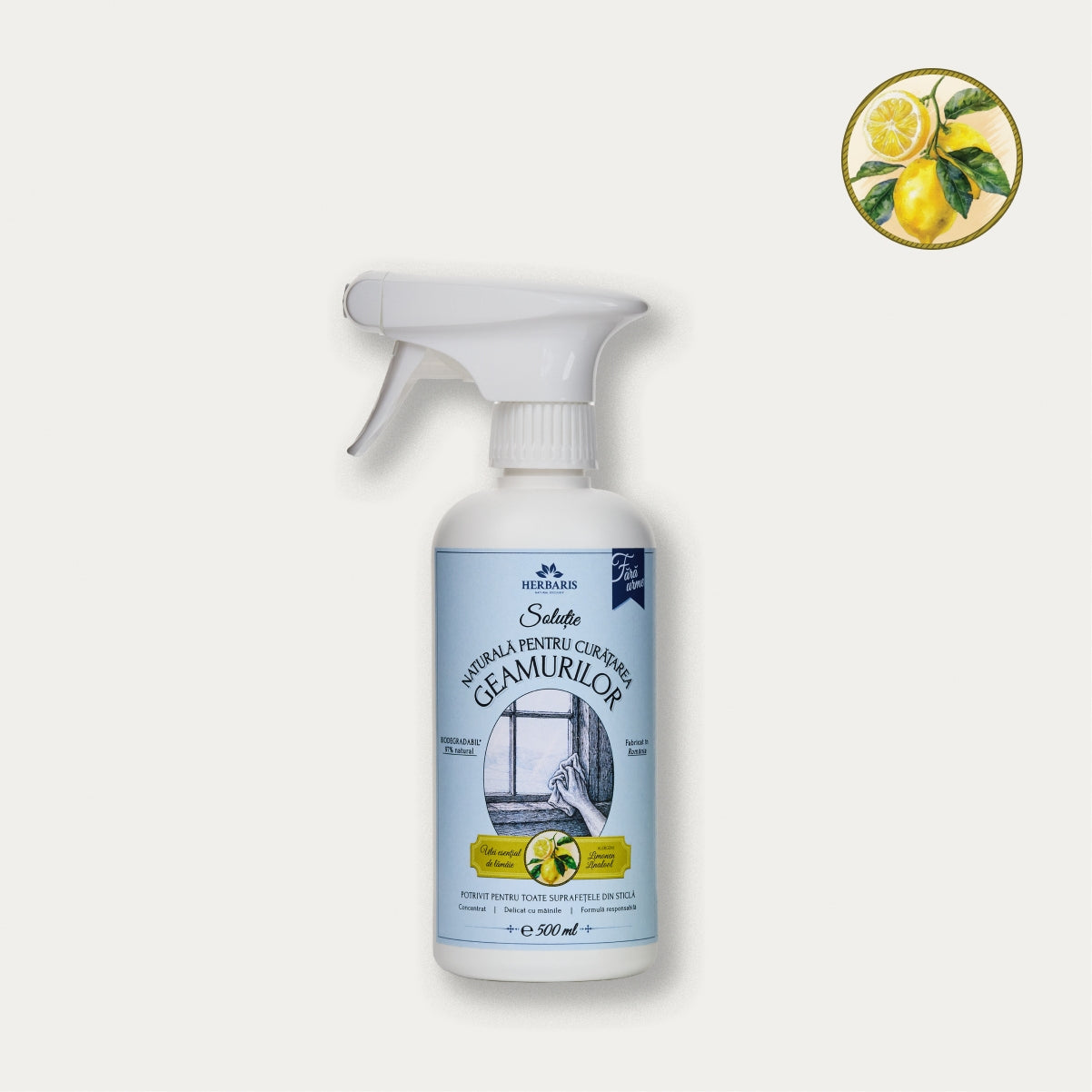 Soluție naturală pentru curățarea geamurilor cu ulei esențial de Lămâie, 500ml Herbaris