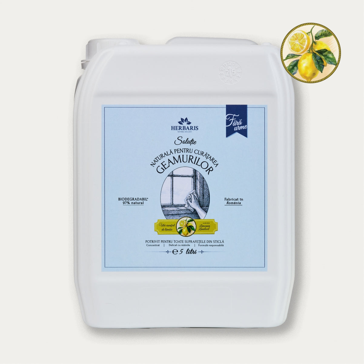 Soluție naturală pulverizanta pentru curățarea geamurilor cu ulei esențial de Lămâie, 5L Herbaris