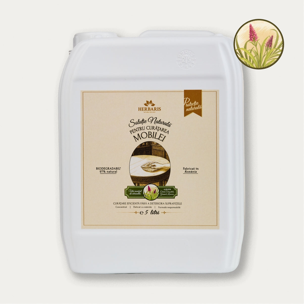Soluție naturală pentru curățarea mobilei cu ulei esențial de Citronella, 5L Herbaris