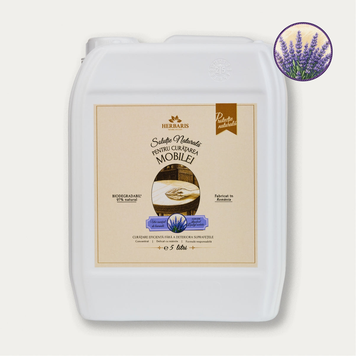 Soluție detergent naturală pentru curățarea mobilei cu ulei esențial de Lavandă, 5L Herbaris