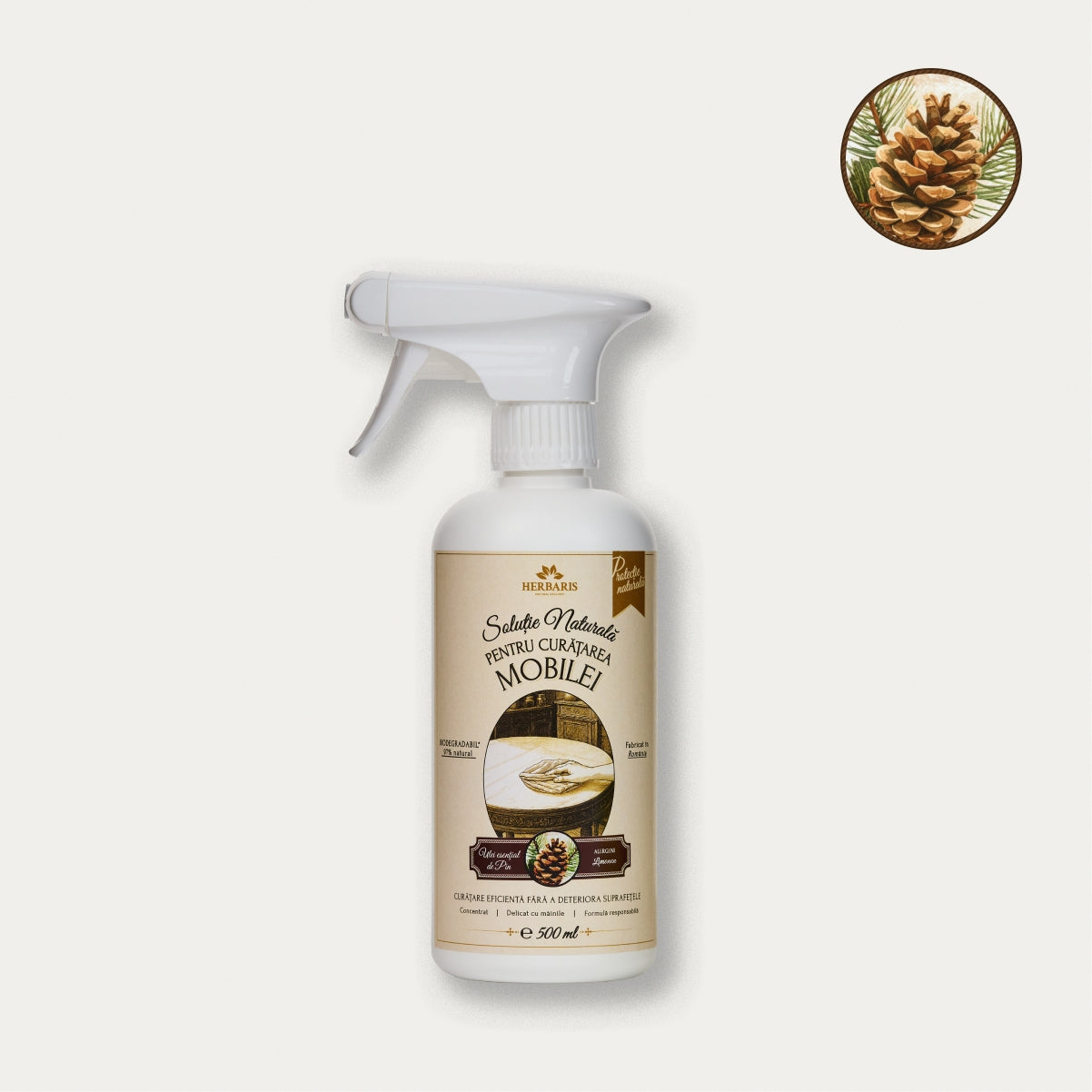 Soluție naturală pentru curățarea mobilei cu ulei esențial de Pin, 500ml Herbaris