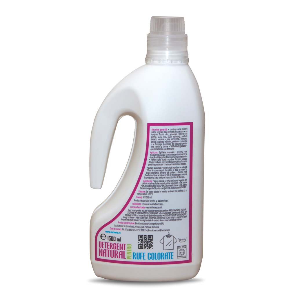 Detergent natural pentru rufe colorate cu Mentă, 1500ml