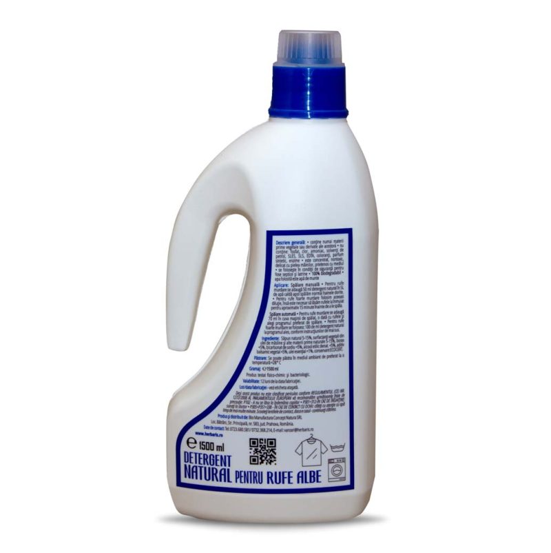 Detergent natural pentru rufe albe cu Mentă, 1500ml